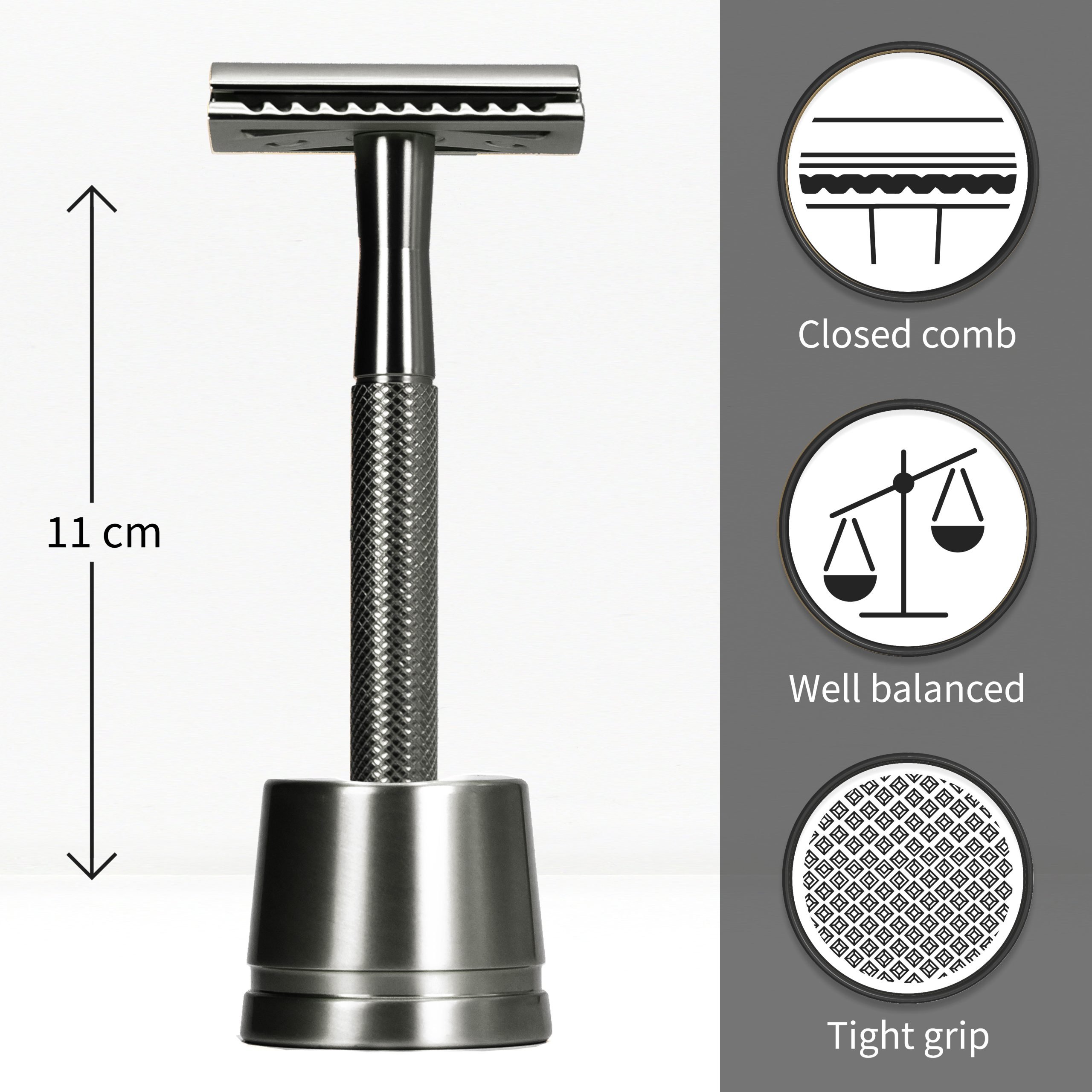 Metal Safety Razor with Stand - Black