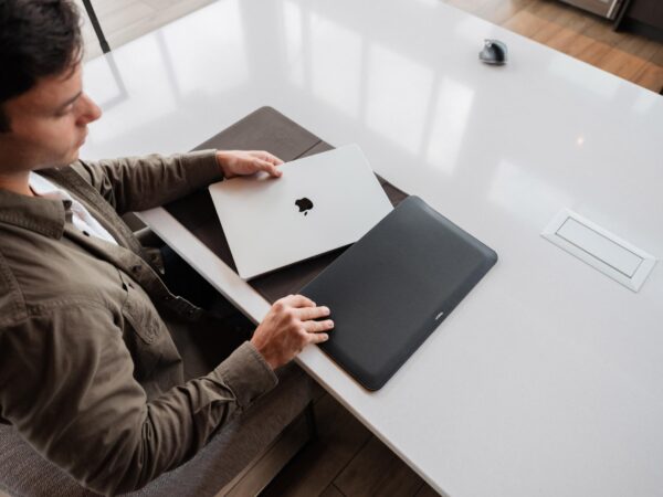 Laptop Sleeve and mousemat 14 inch 16 inch leather black hybreid mat