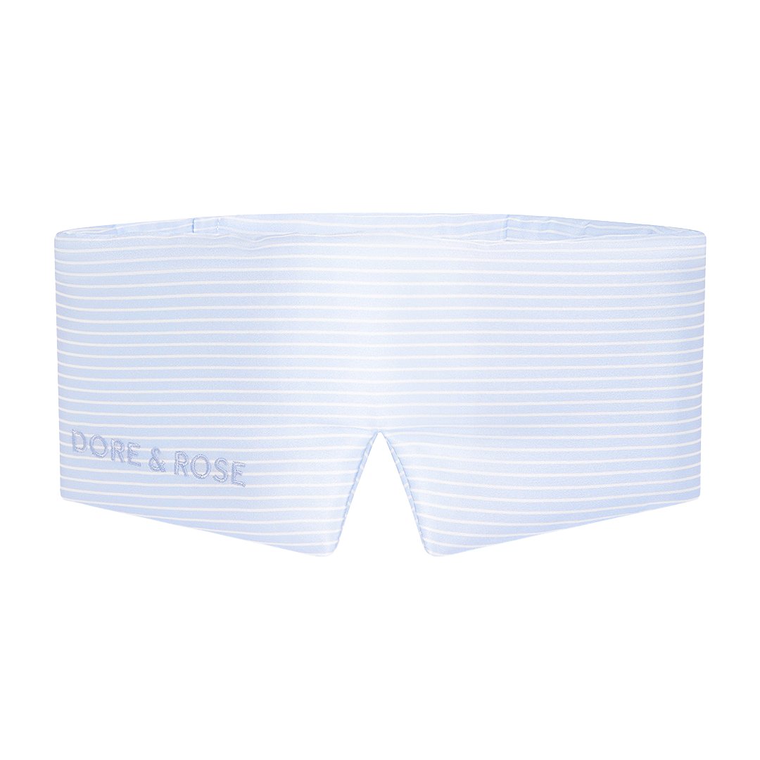 Blue and white striped luxury sleep mask by Dore & Rose