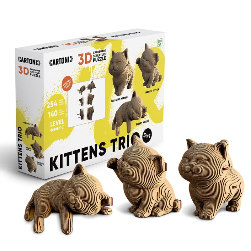 Cartonic 3D Kittens Trio puzzles from cartboard