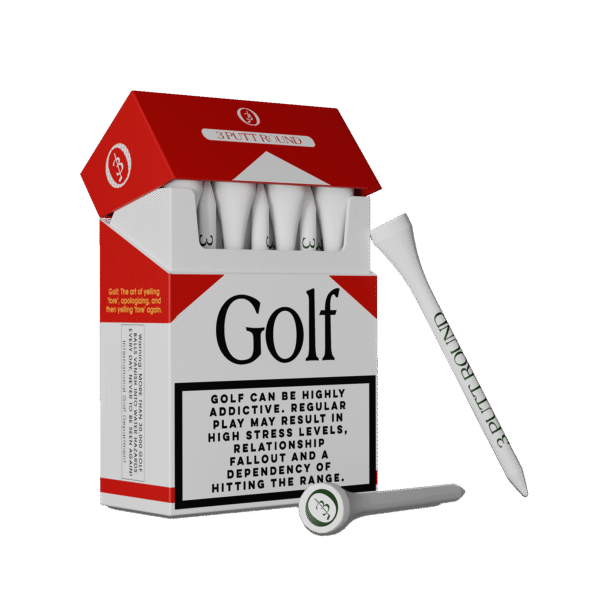 Looking for a golf tee gift with personality? This bold box holds 20 bamboo tees in a clever cigarette-style pack. Stylish. Sustainable. Unmissable.