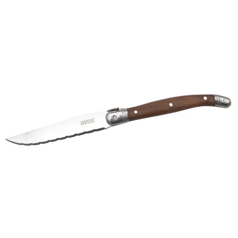Set of 6 Laguiole table knives with stainless steel blades and walnut wood handles