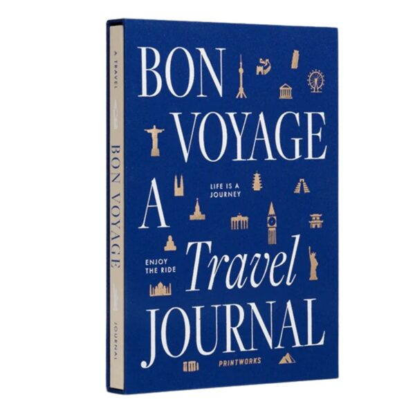 Bon Voyage Travel Journal by PRINTWORKS – cloth-bound blue and beige travel notebook