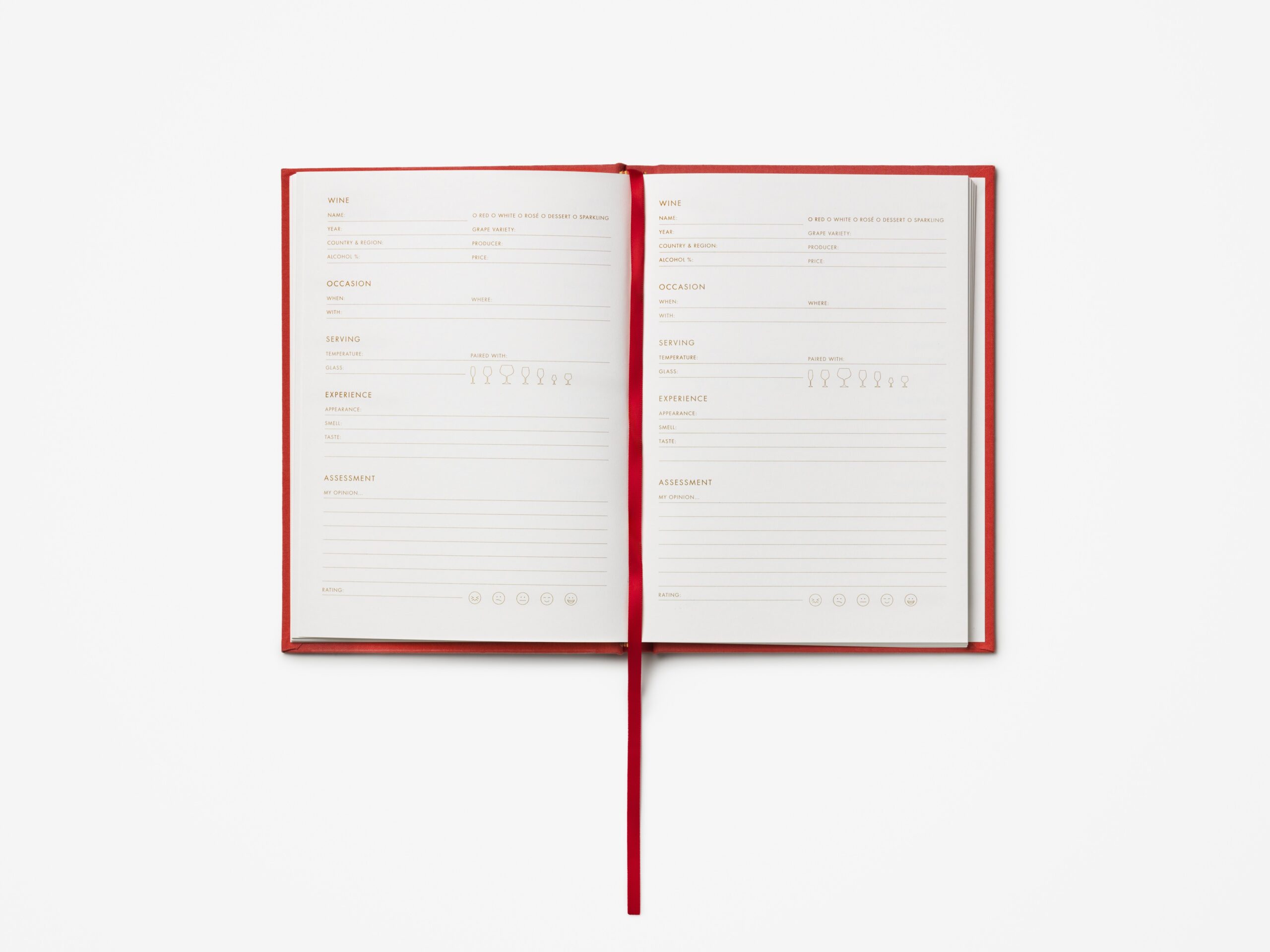 PRINTWORKS Wine Tasting Journal styled on coffee table with wine glass