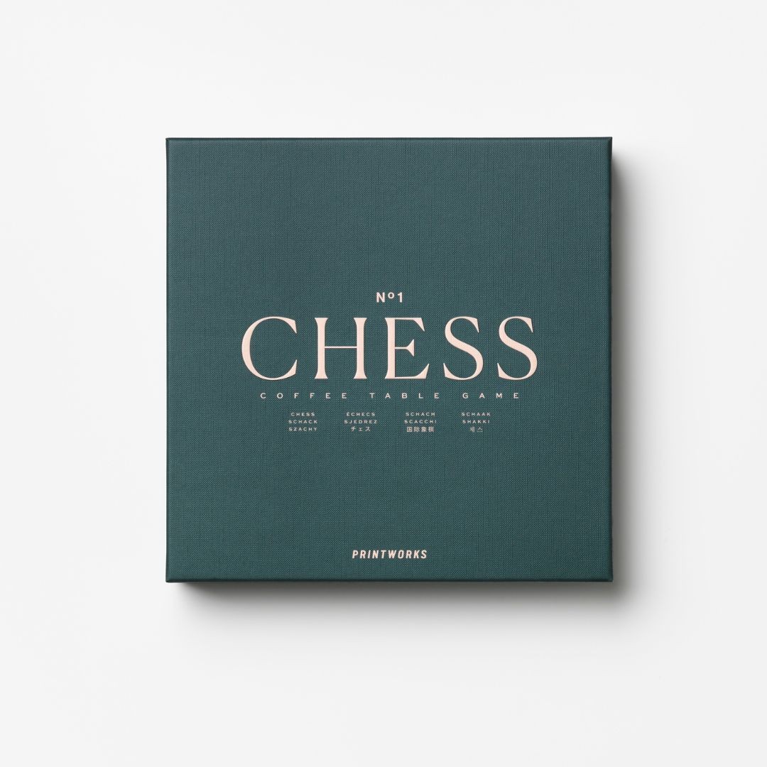 Chess board game with wooden pieces and green acrylic-topped board – Coffee Table Classic