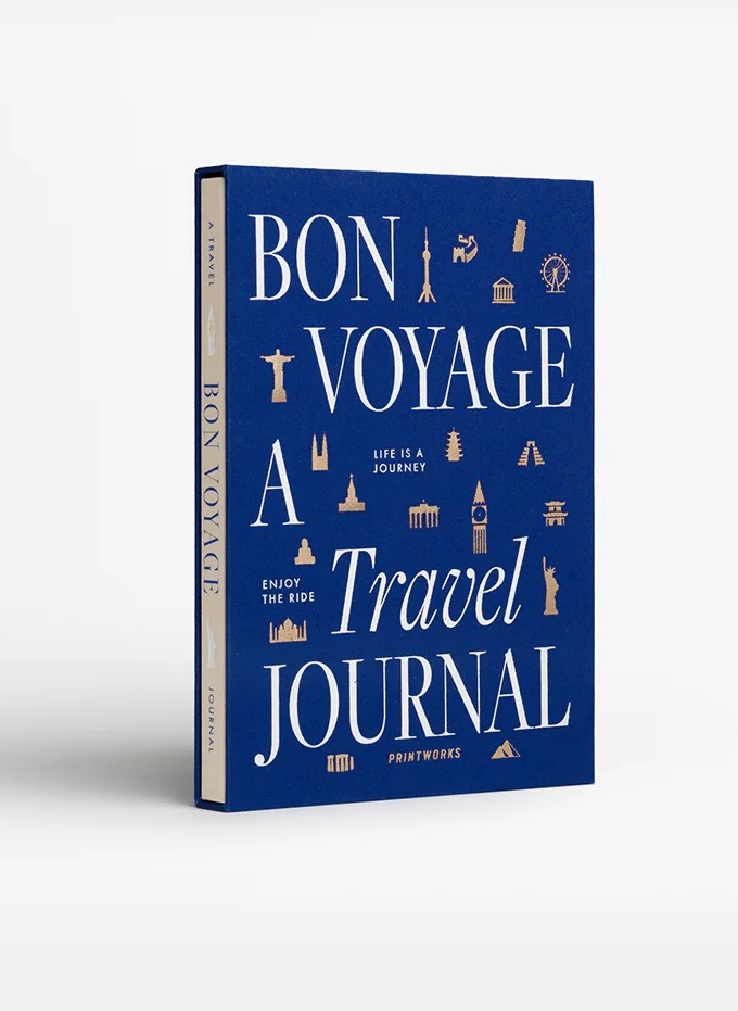 Bon Voyage Travel Journal by PRINTWORKS – cloth-bound blue and beige travel notebook