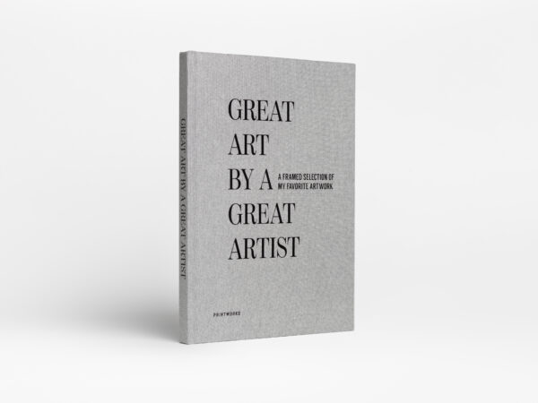 Art portfolio book in blue or grey with 19 frames for showcasing artwork