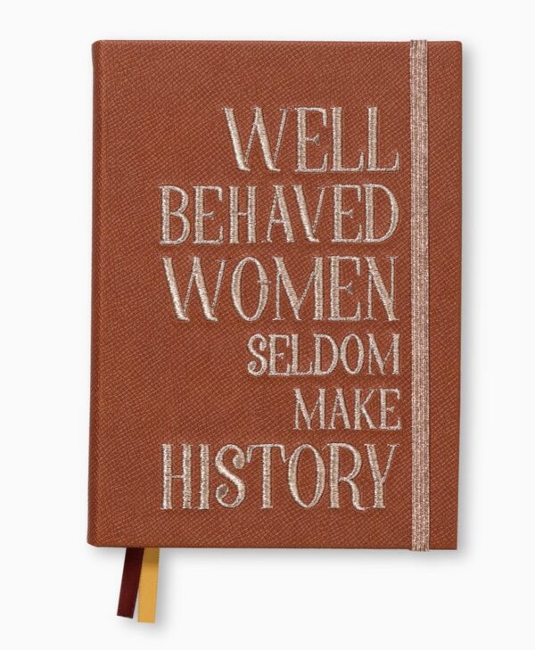 Luxury quote notebook with embroidered rosé gold text on tan cover – Fancy the Pancy
