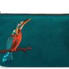 Cosmetic pouch “Kingfisher” by BIEN – petrol velvet and satin-nylon with embroidered kingfisher.