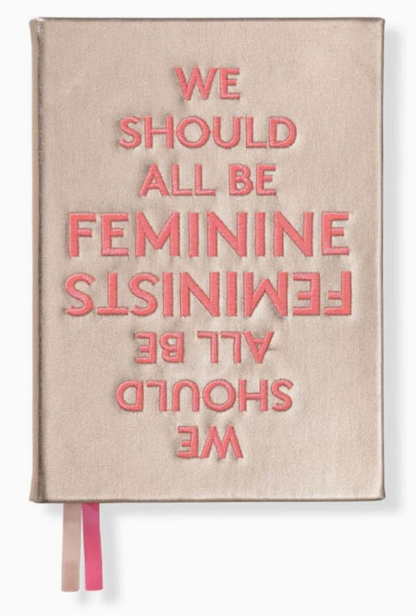 Metallic rose-gold feminist embroidered notebook with the quote “We should all be feminists” – Fancy the Pancy