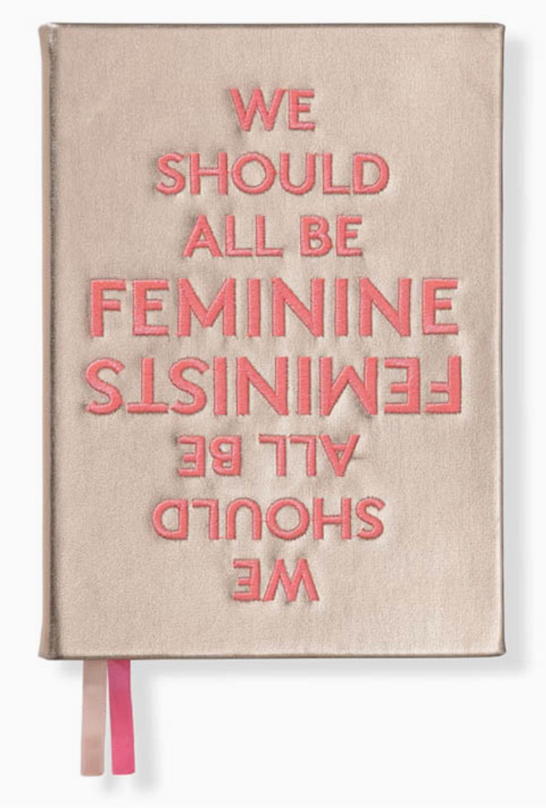 Metallic rose-gold feminist embroidered notebook with the quote “We should all be feminists” – Fancy the Pancy