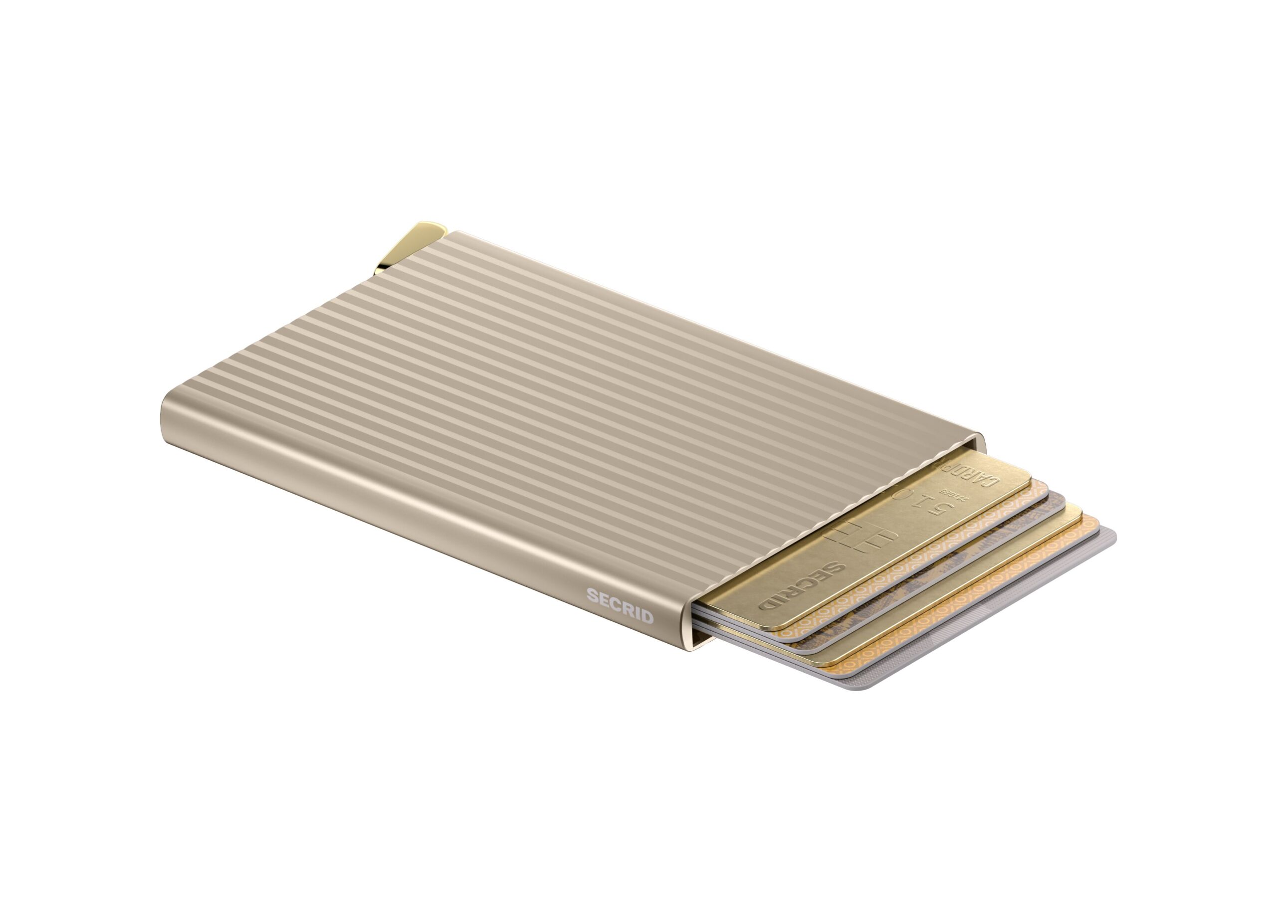 Secrid Cardprotector+ Fluted Cashmere/Gold premium card holder.