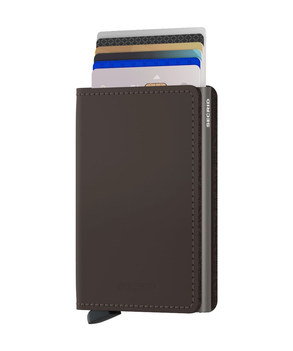 Secrid Slimwallet Matte Truffle in warm brown matte leather.