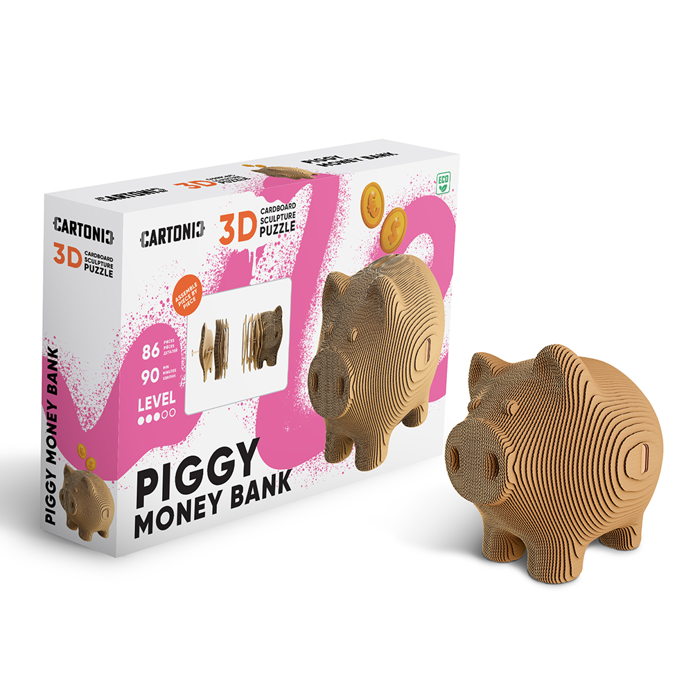 Cartonic Piggy Money Bank 3D Puzzle made from eco-cardboard.