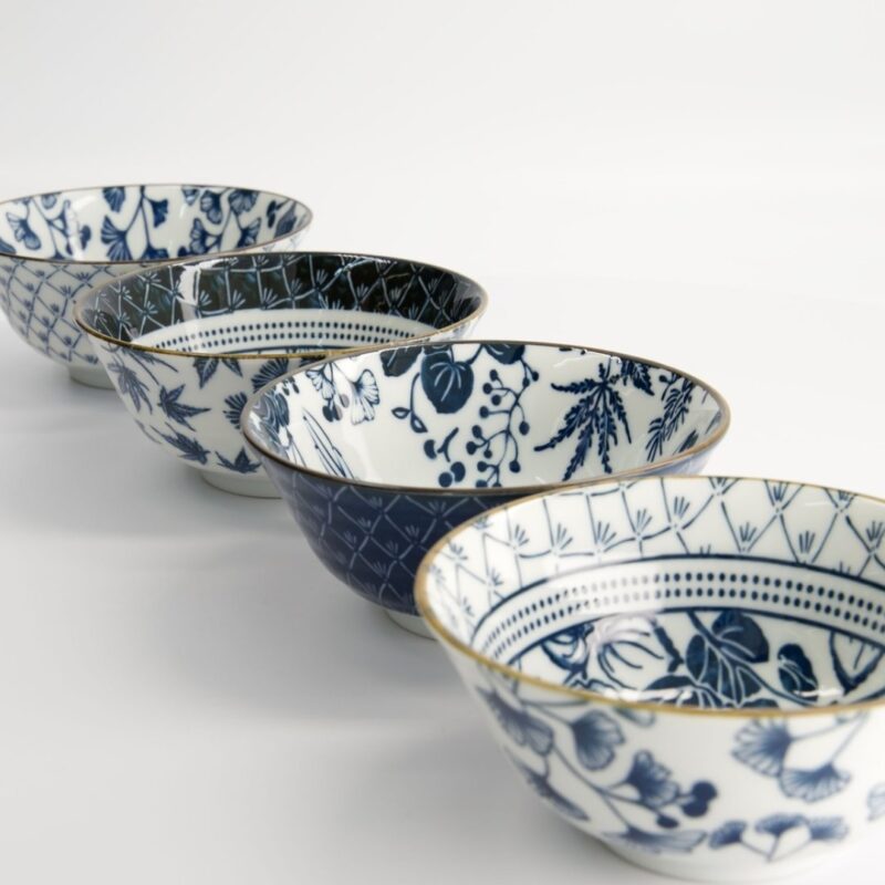 Flora Japonica crane bowls with botanical artwork.