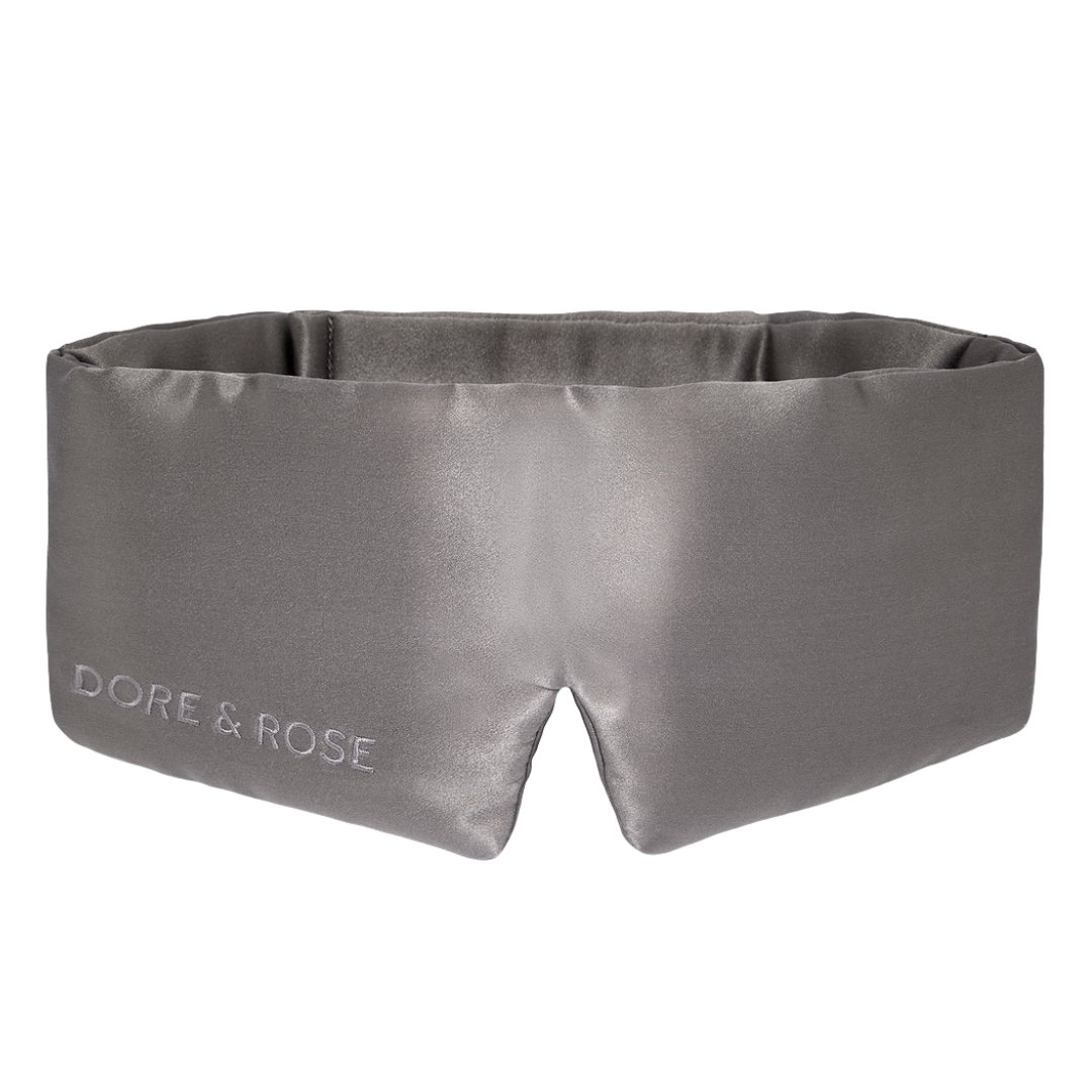Charcoal silk sleep mask by Dore & Rose in deep grey mulberry silk