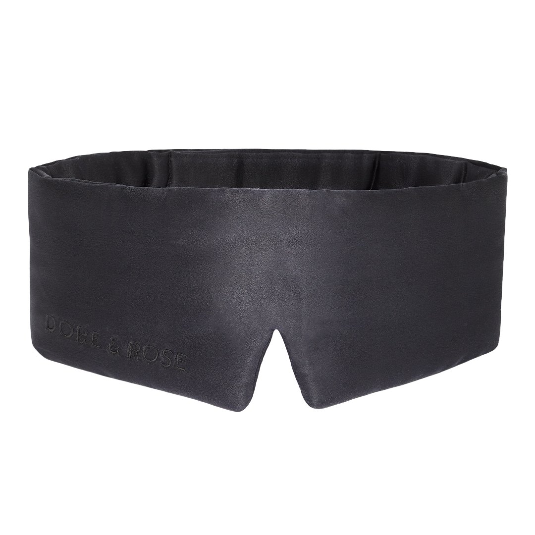 Classic black silk sleep mask by Dore & Rose, made from 100% mulberry silk