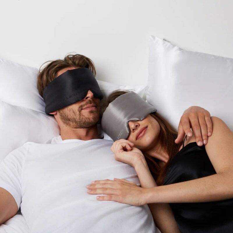 Classic black silk sleep mask by Dore & Rose, made from 100% mulberry silk