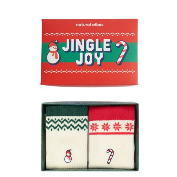 2-pack organic Christmas socks in festive Jingle Joy designs