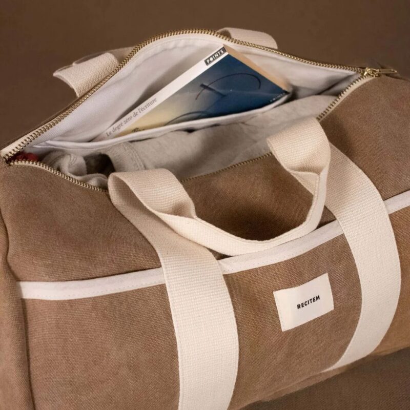 Beige suede effect weekender Louis 24h with shoulder strap