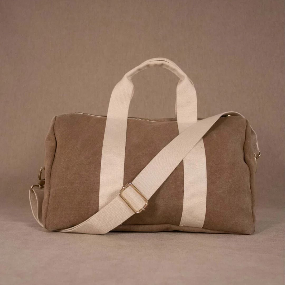 Beige suede effect weekender Louis 24h with shoulder strap