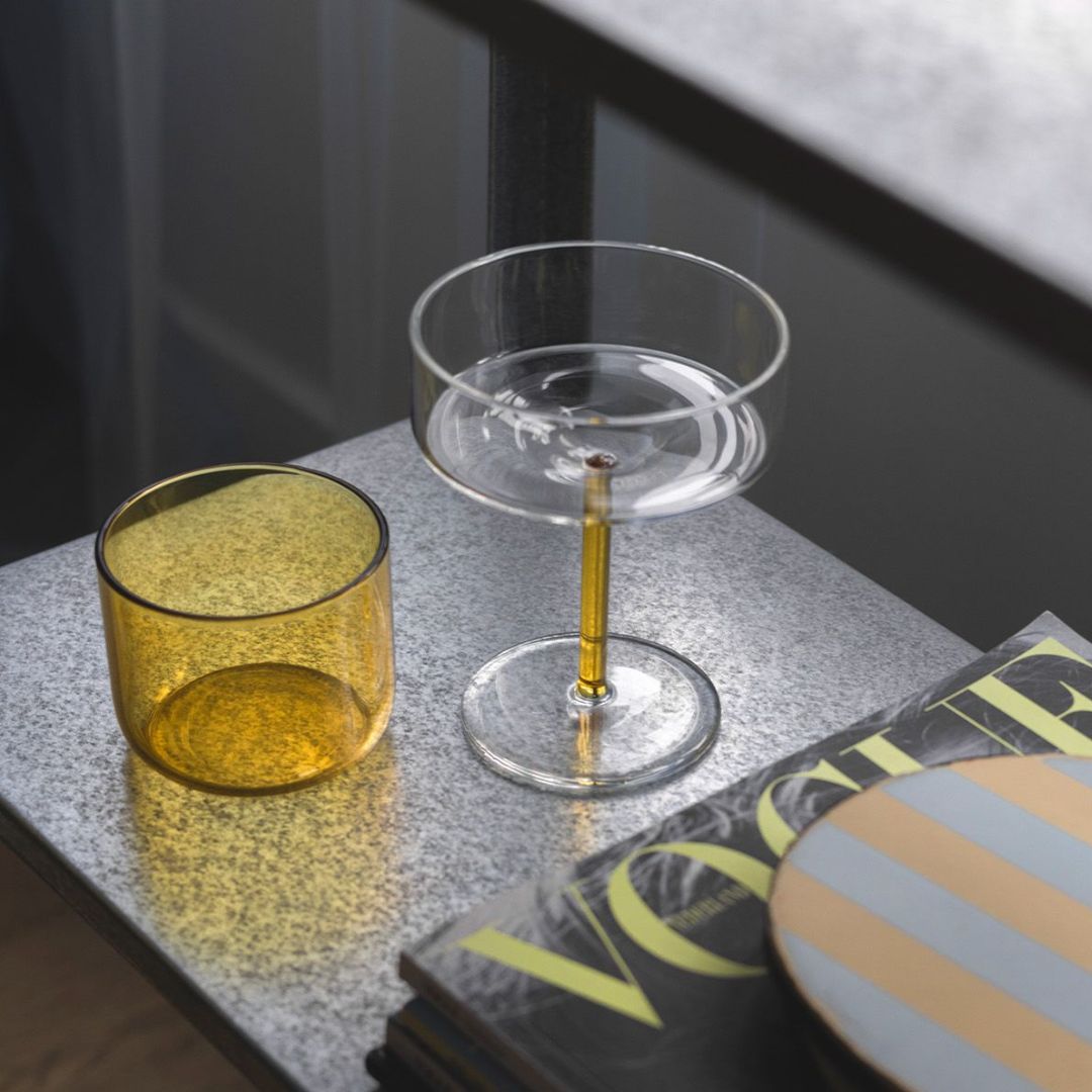 Yellow champagne glass set of 2 ONA Fizz with elegant coupe design