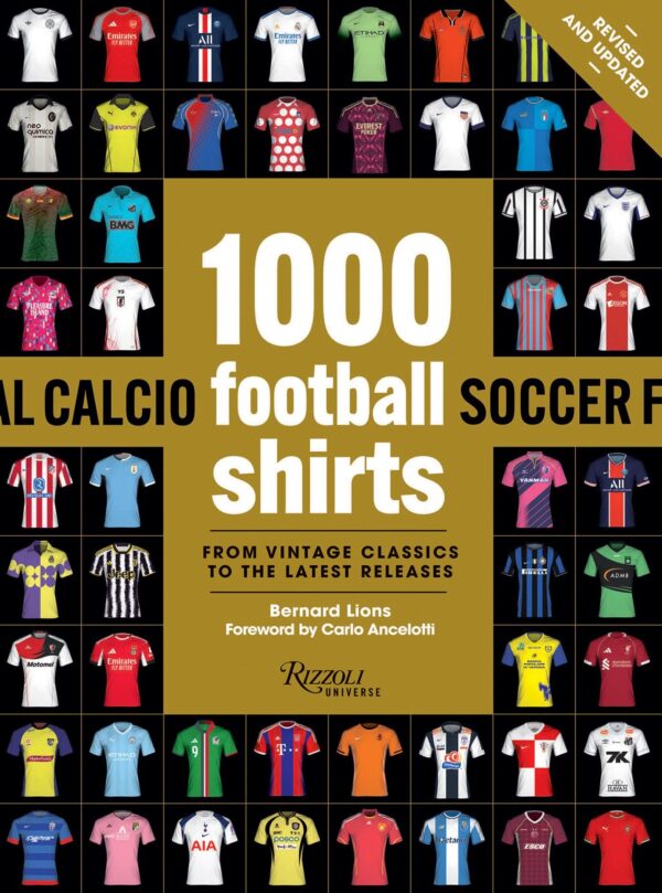 1000 Football Shirts book showing iconic football jerseys from clubs and national teams