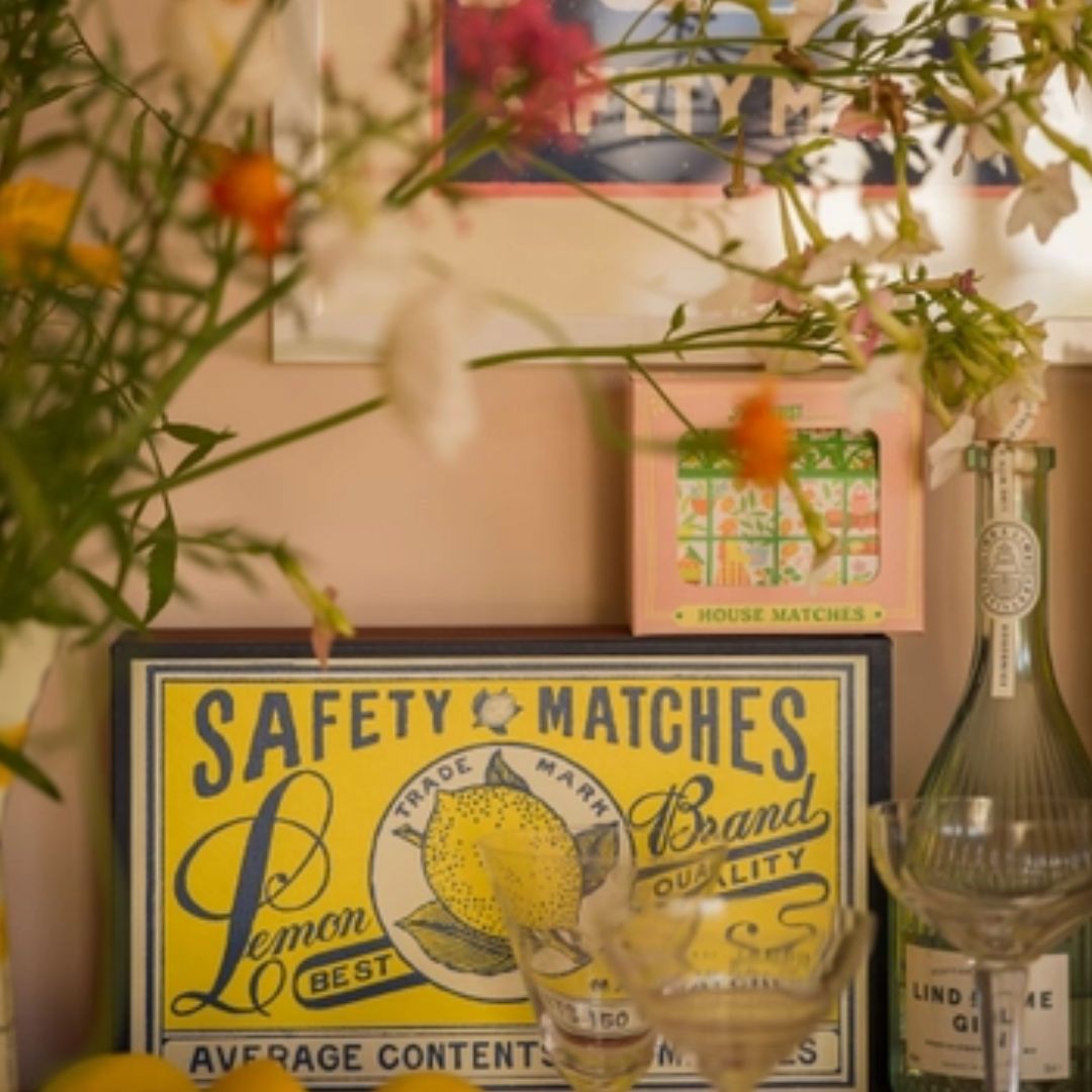 Lemon giant matches oversized yellow matchbox with extra long matches for candles