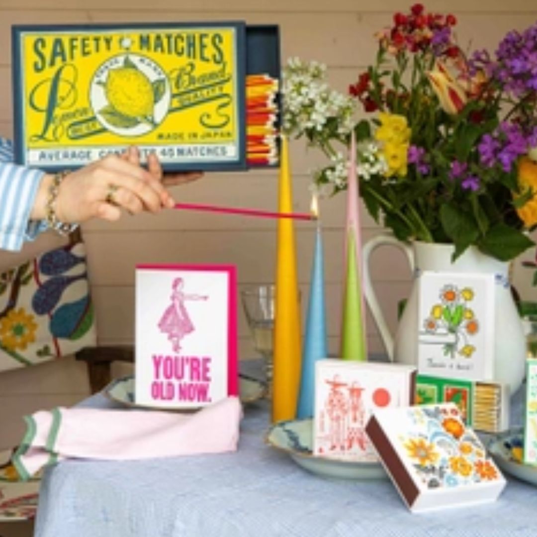 Lemon giant matches oversized yellow matchbox with extra long matches for candles