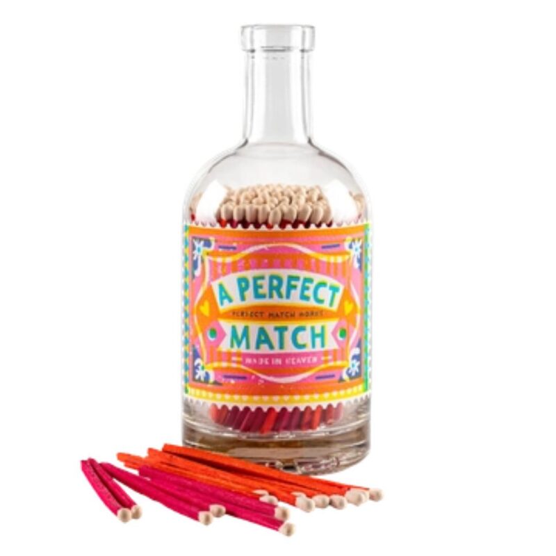 Perfect Match glass match bottle colourful bottle with decorative matches