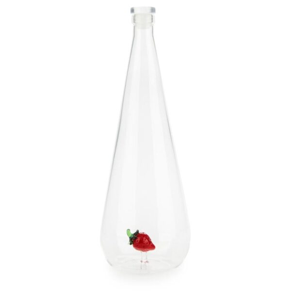 glass water bottle strawberry balvi red design