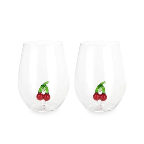 Balvi cherry glass set of two borosilicate glasses with handcrafted cherry detail inside