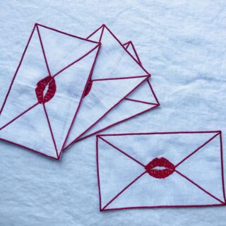 Love Letter Embroidered Linen Cocktail Napkins – Set of 4