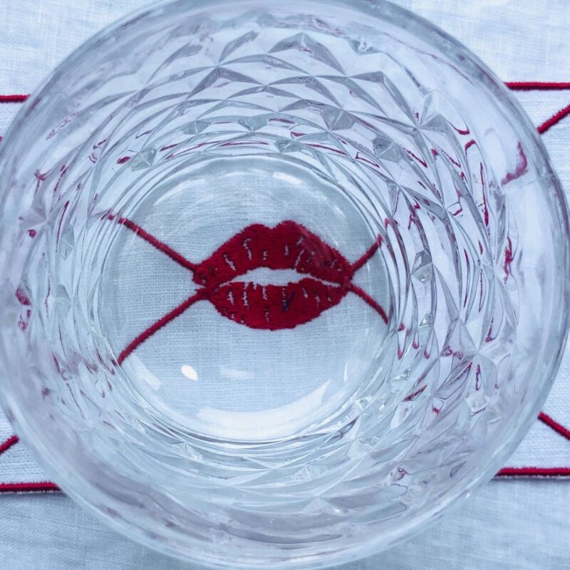 embroidered linen cocktail napkins red lips white linen love letter set