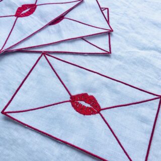 Love Letter Embroidered Linen Cocktail Napkins – Set of 4
