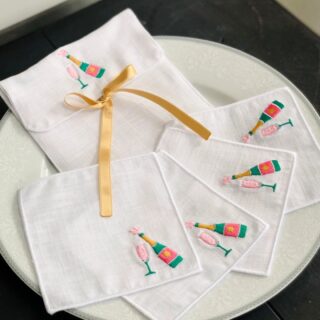 Champagne Embroidered Linen Cocktail Napkins – Set of 4