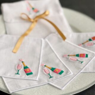 Champagne Embroidered Linen Cocktail Napkins – Set of 4