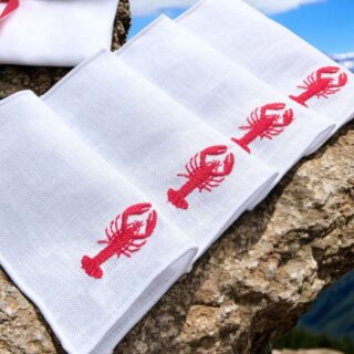 Lobster Embroidered Linen Cocktail Napkins - Set of 4