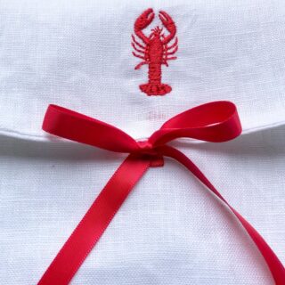 Lobster Embroidered Linen Cocktail Napkins - Set of 4