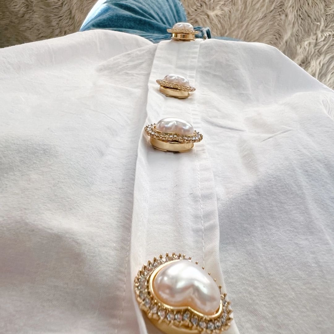 pearl heart button charms with gold details by Fancy the Pancy