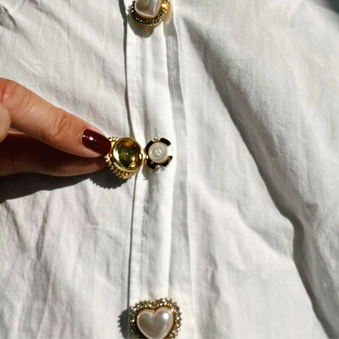 pearl heart button charms with gold details by Fancy the Pancy