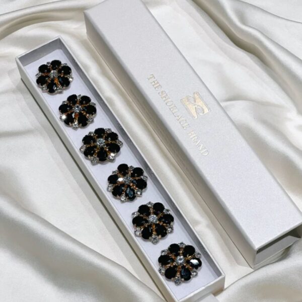 black and white flower button charms with gold details by Fancy the Pancy