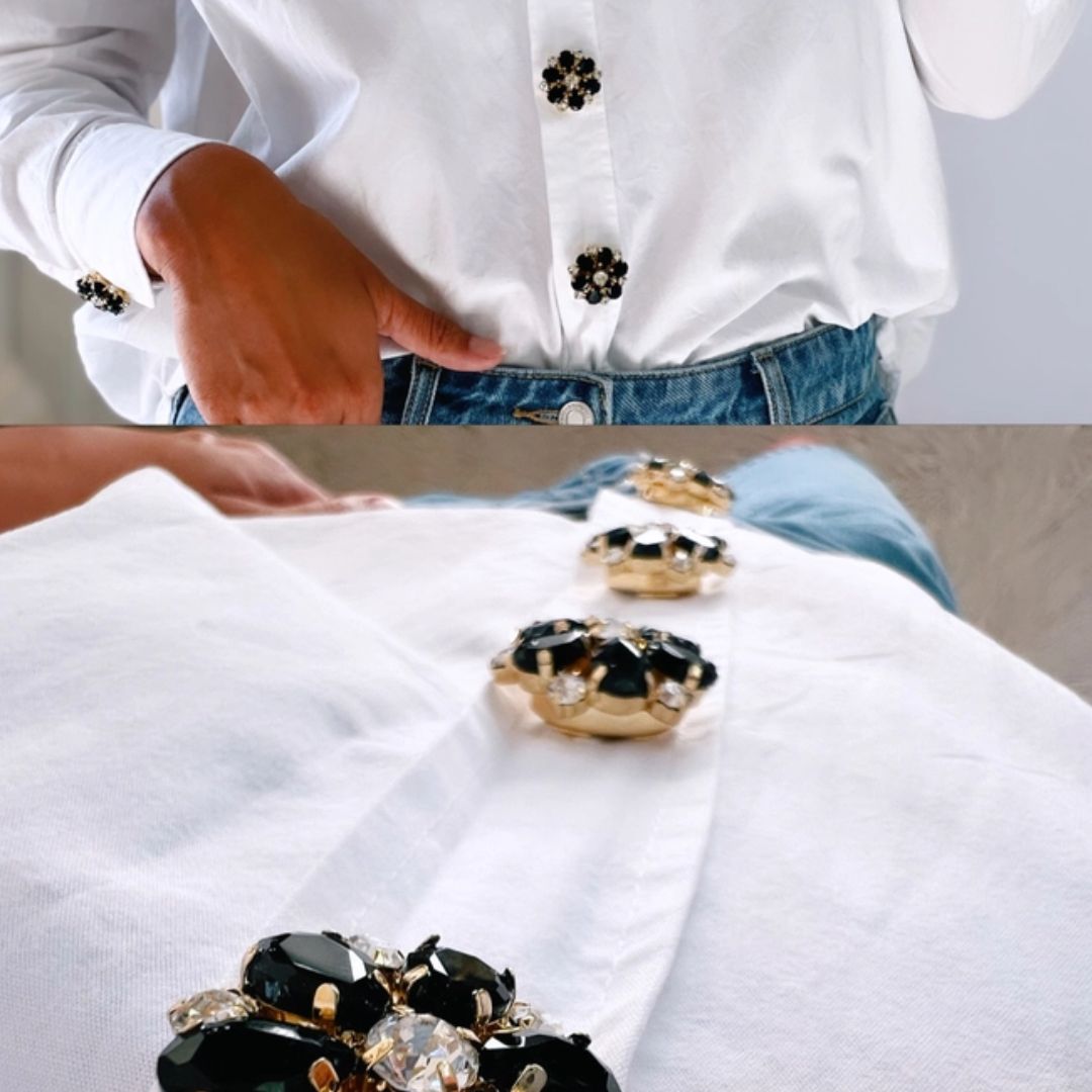 Maja – Black Sparkling Flower Button Charm