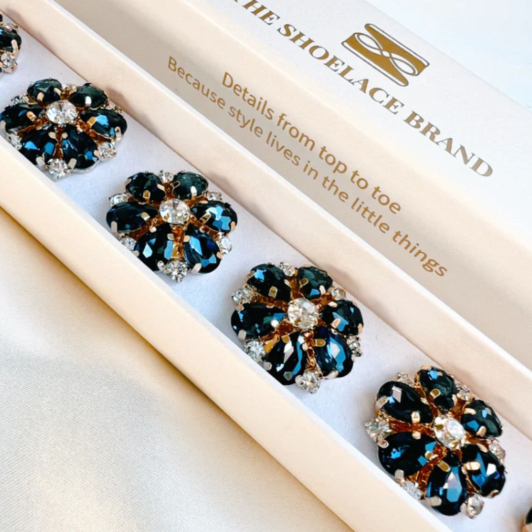 navy flower button charms with gold details by Fancy the Pancy