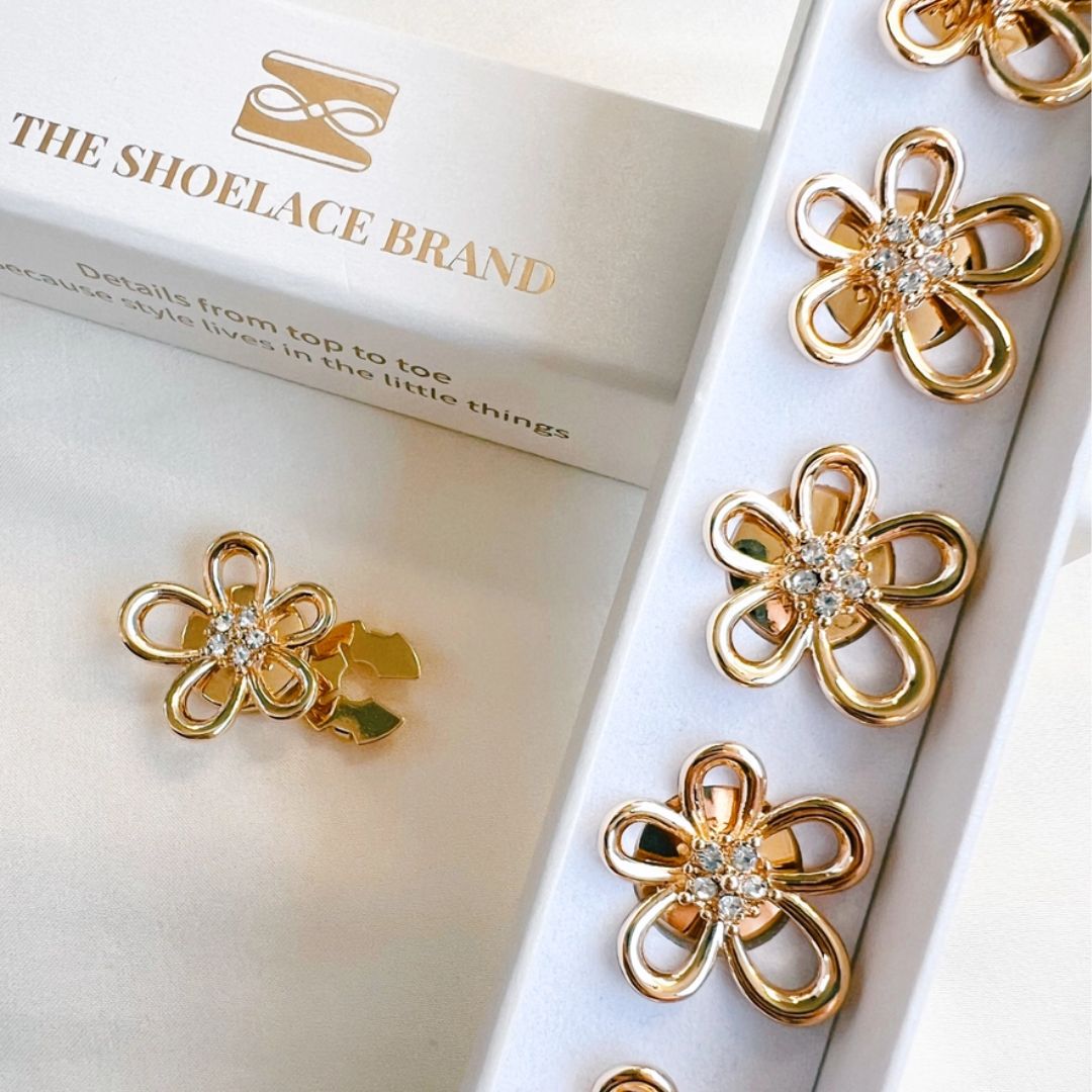 gold flower button charms with crystal details by Fancy the Pancy