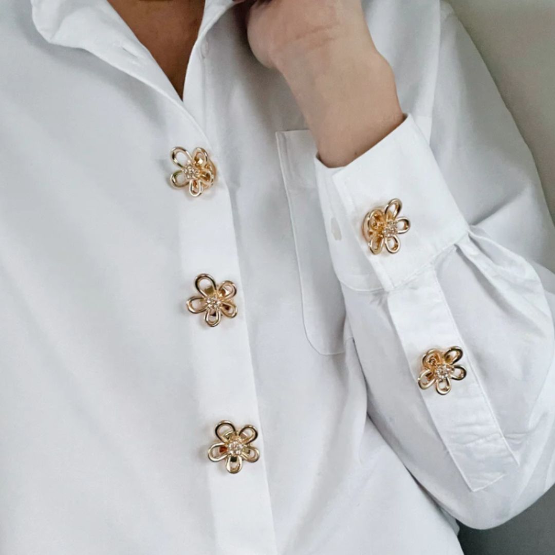 gold flower button charms with crystal details by Fancy the Pancy