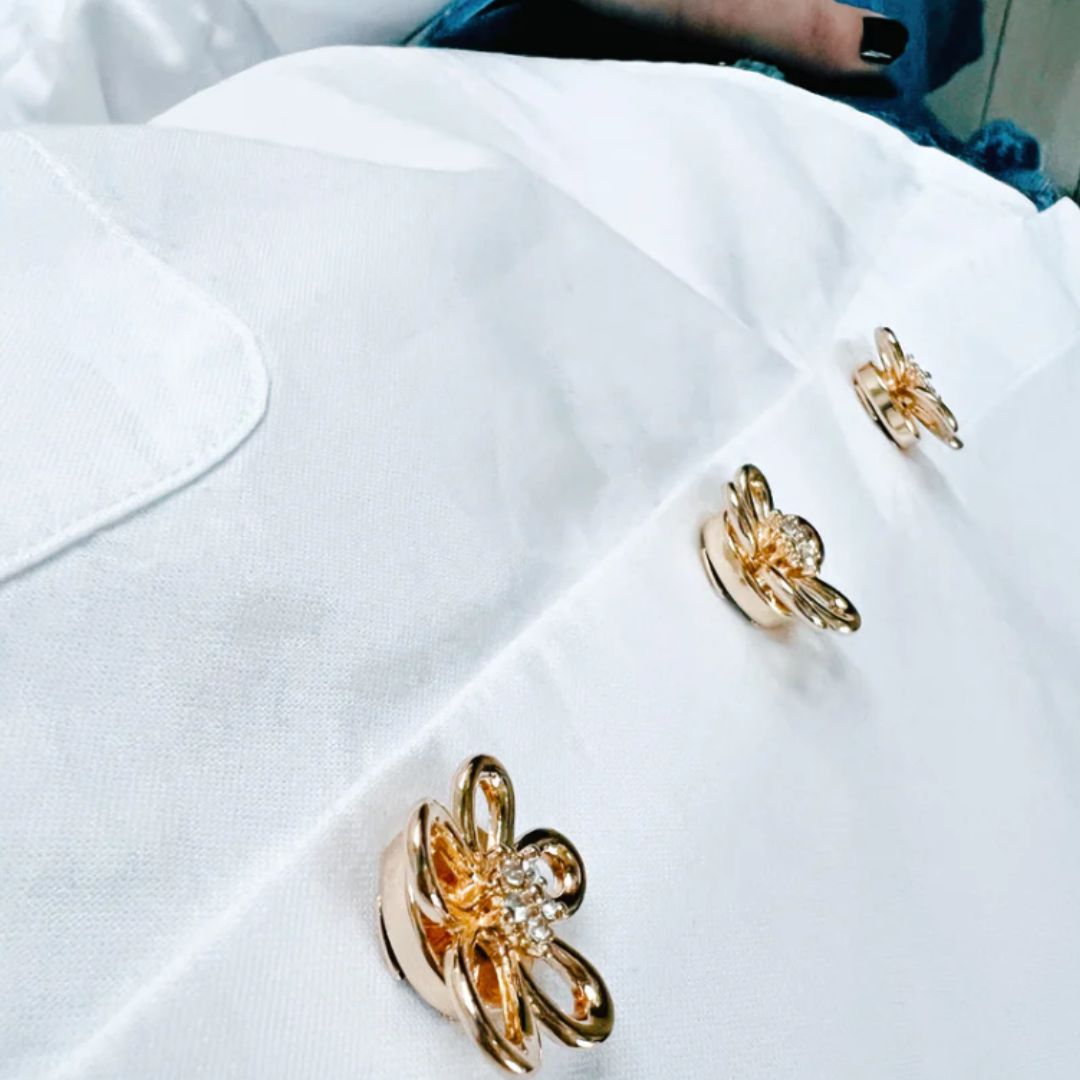 gold flower button charms with crystal details by Fancy the Pancy
