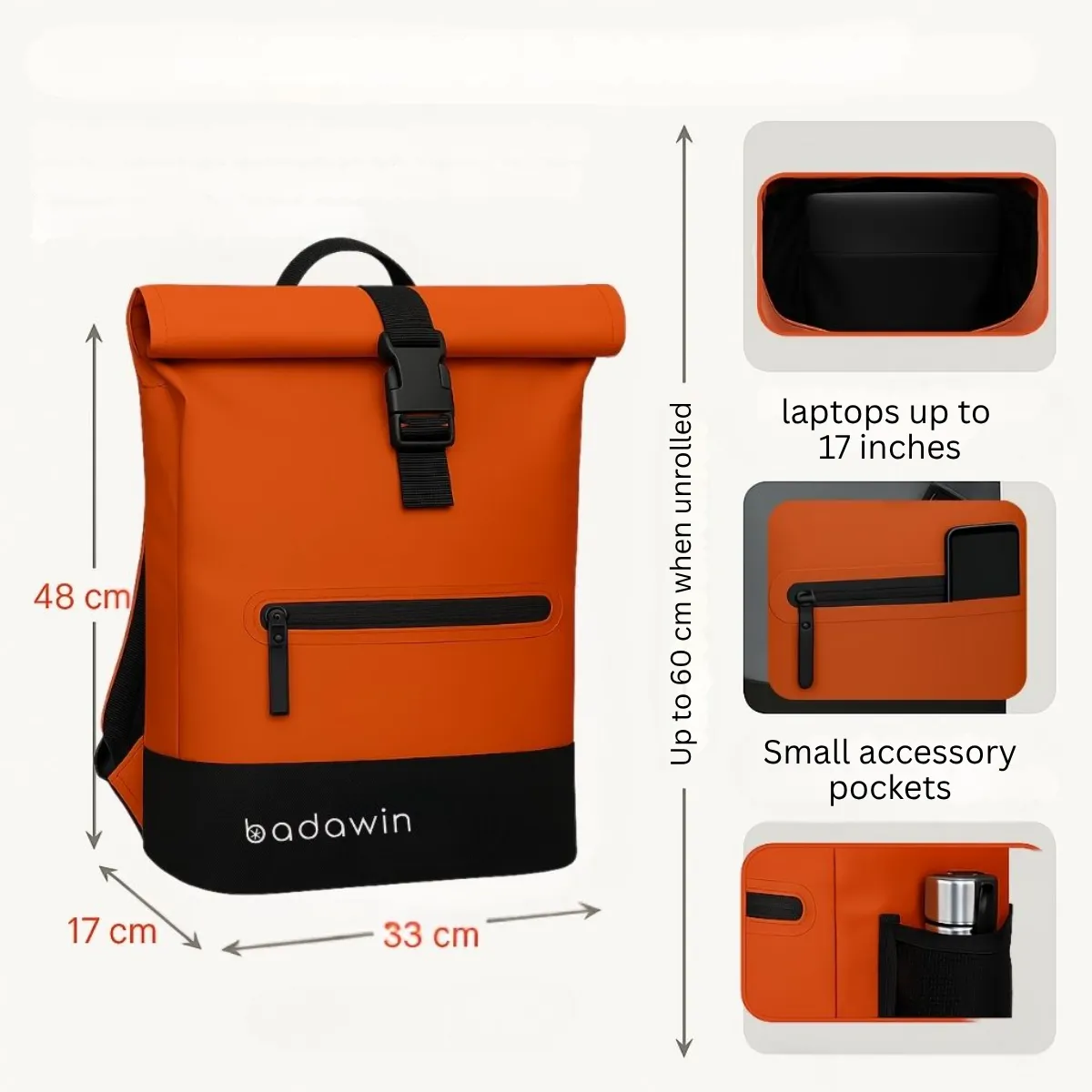 Orange bike bag with hidden luggage rack clips