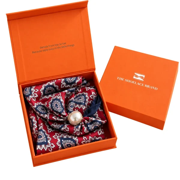 Magnetic scarf in orange gift box with gold foil details