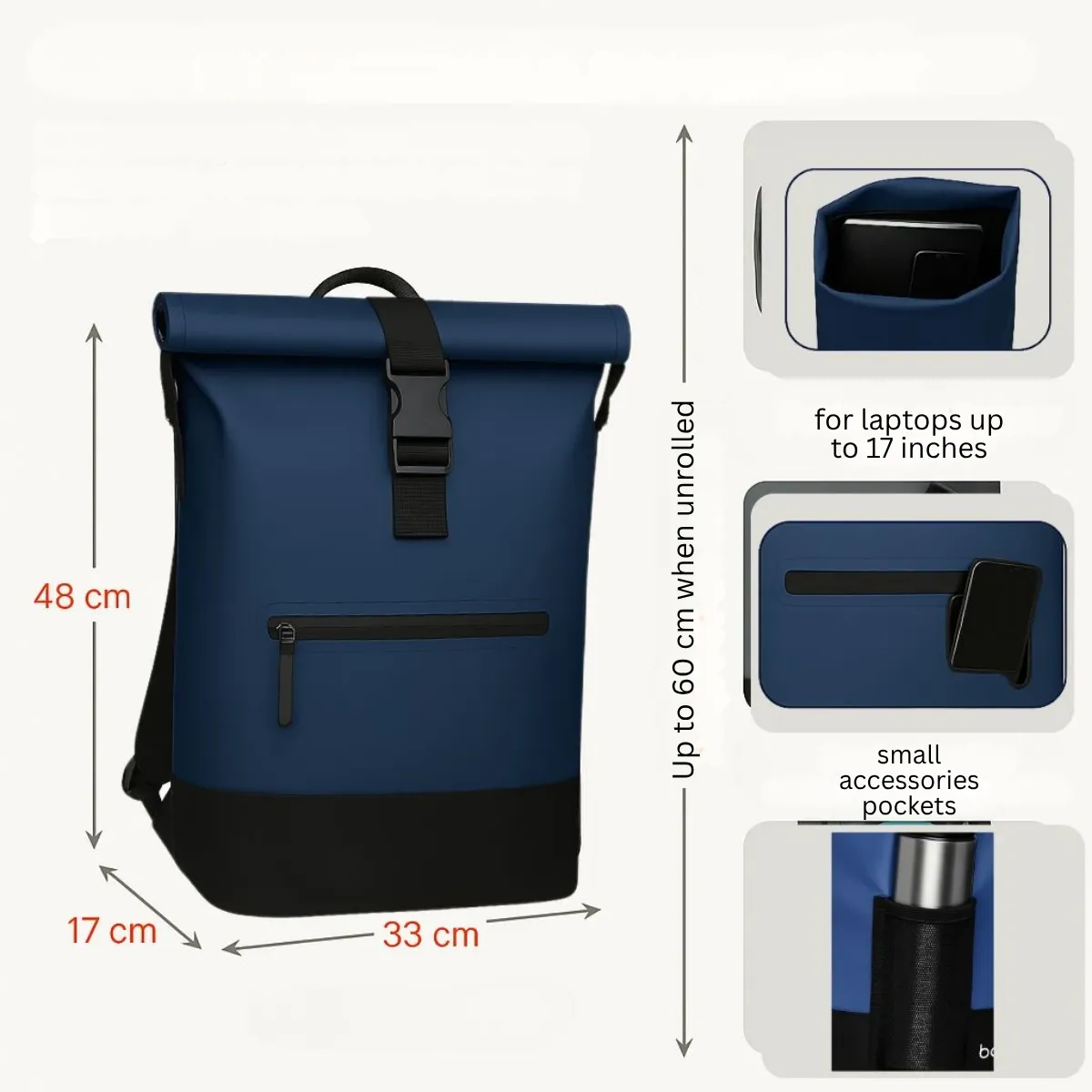 Blue 2-in-1 bike bag sizes